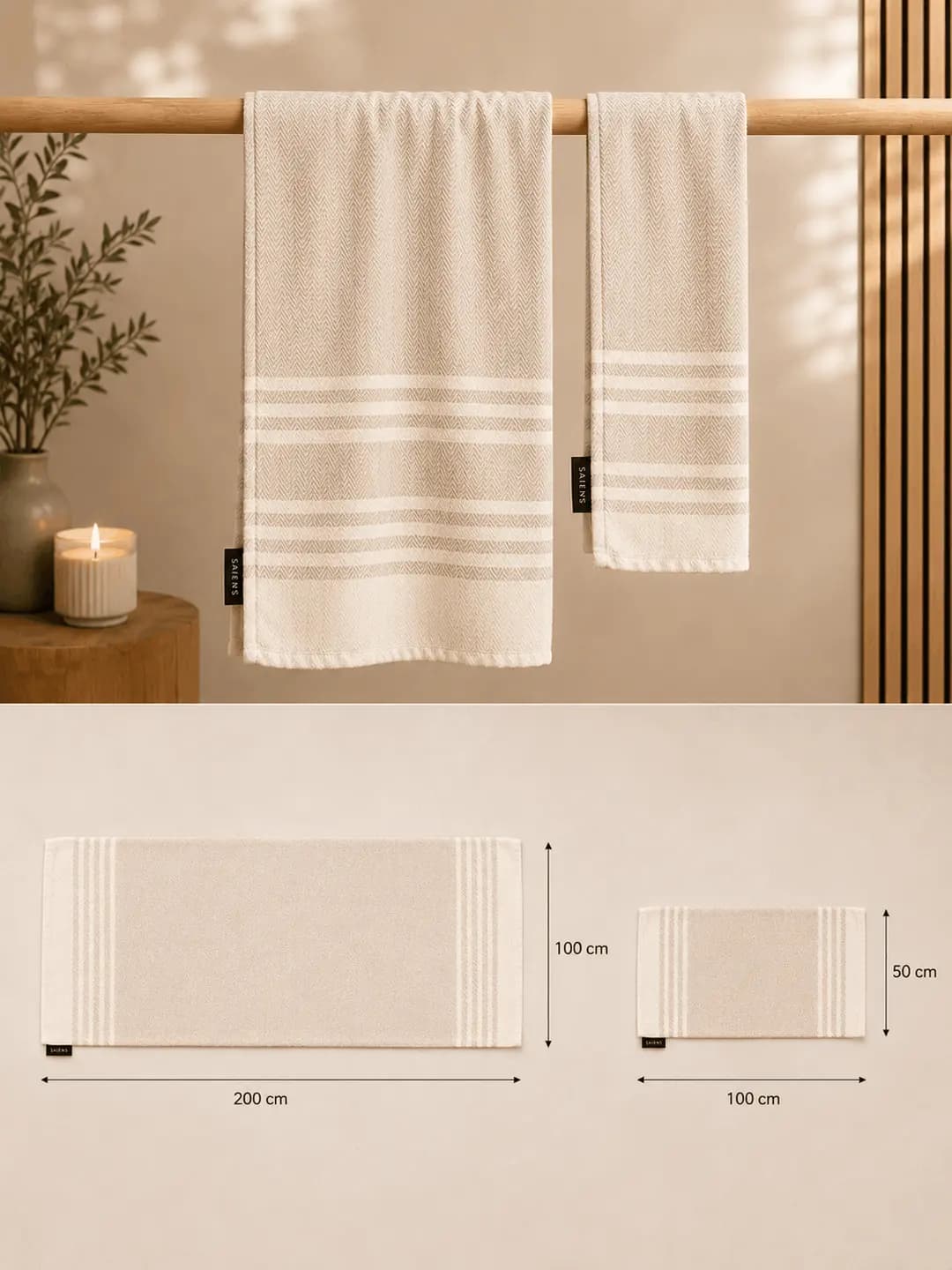 Bomulds håndklæde sæt 100×200 cm + 50×100 cm Beige